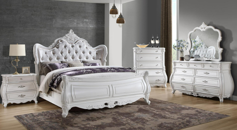 Including: Queen Bed, Dresser Mirror, Chest, and one Nightstand.